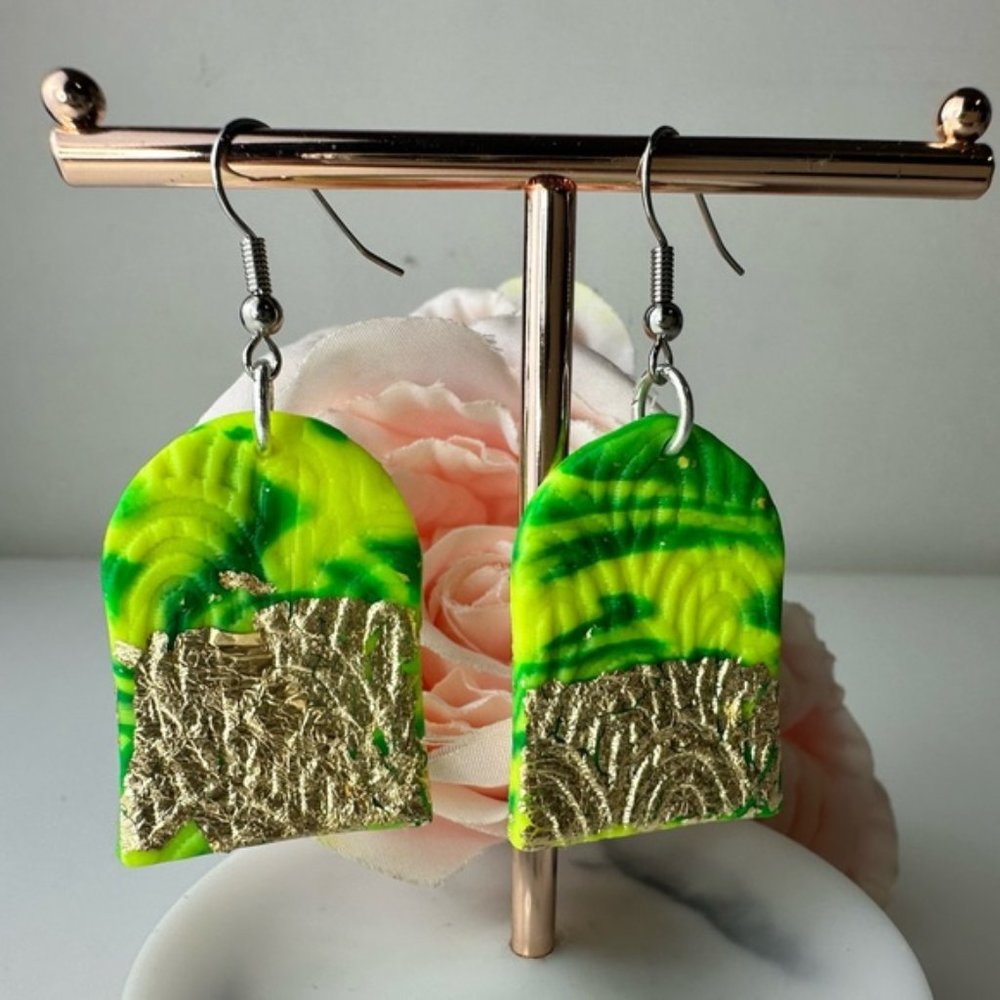 Hand made light weight Cute Lime and Gold earrings
